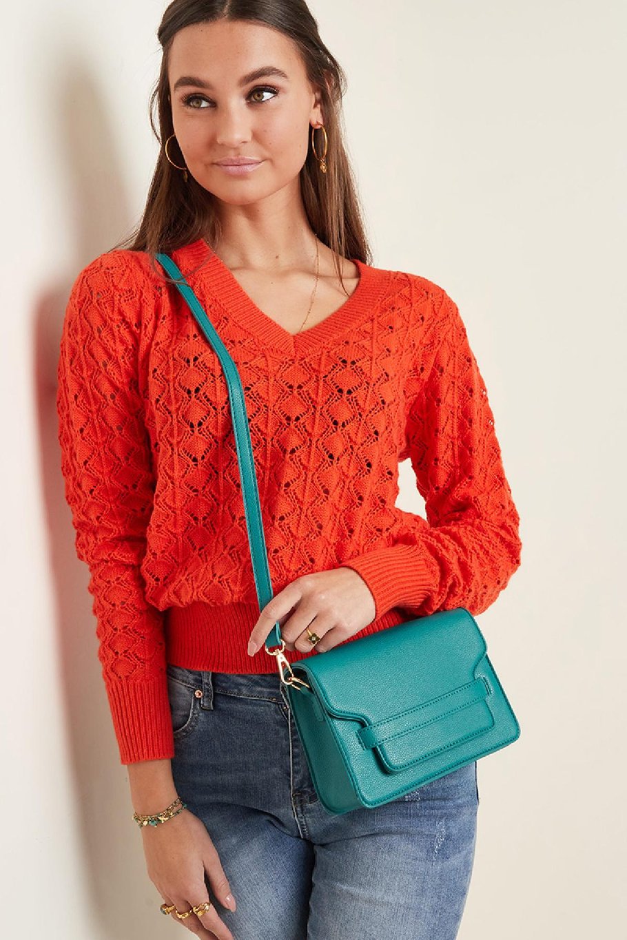 Square PU leather shoulder bag with buckle closure Picture5